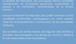 Las parroquias de Ontinyent informan (10/12/2020)